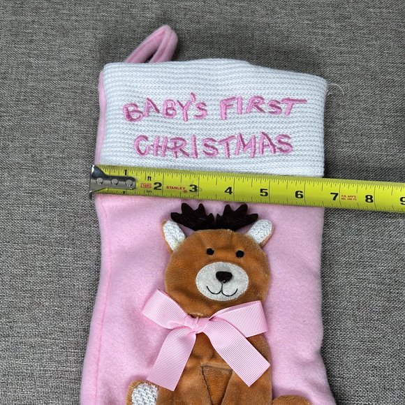 St Nick's Choice Baby's First Christmas Reindeer w/ Bow Stocking Pink - Picture 8 of 8